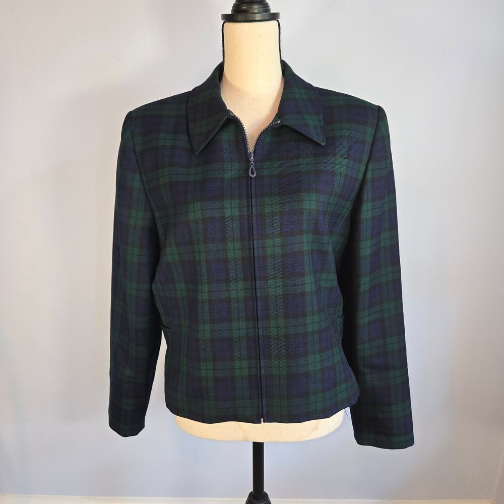 Vintage Pendleton Black Watch Tartan Plaid Wool Zip Up Jacket Women Sz 12 USA